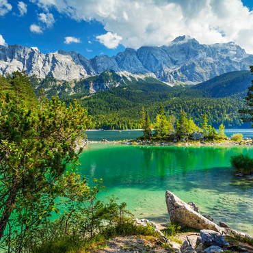 Eibsee with Wetterstein mountains and Zugspitze (2962m) near Grainau, Upper Bavaria 100 Jigsaw Puzzle 3D Modell