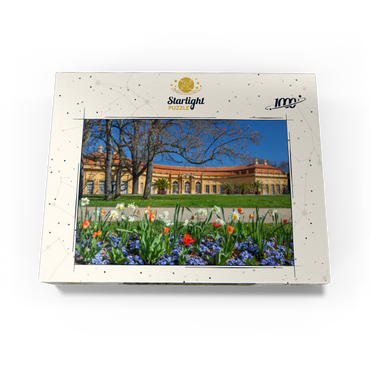 Palace garden with the orangery in spring at the time of the tulip blossom 1000 Jigsaw Puzzle box view1