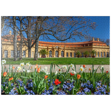 puzzleplate Palace garden with the orangery in spring at the time of the tulip blossom 1000 Jigsaw Puzzle
