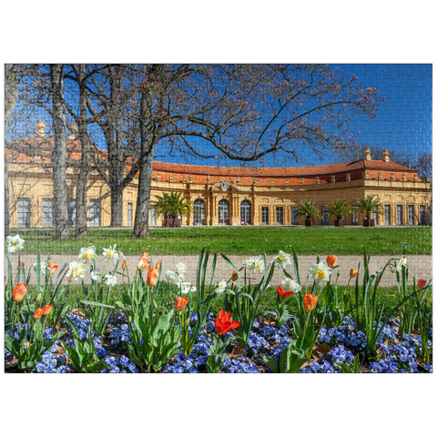 puzzleplate Palace garden with the orangery in spring at the time of the tulip blossom 1000 Jigsaw Puzzle