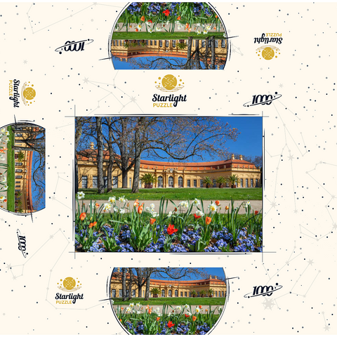 Palace garden with the orangery in spring at the time of the tulip blossom 1000 Jigsaw Puzzle box 3D Modell