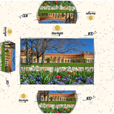 Palace garden with the orangery in spring at the time of the tulip blossom 100 Jigsaw Puzzle box 3D Modell