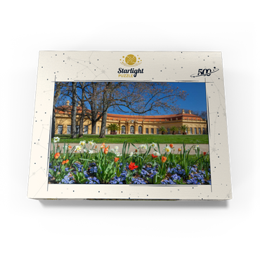 Palace garden with the orangery in spring at the time of the tulip blossom 500 Jigsaw Puzzle box view1