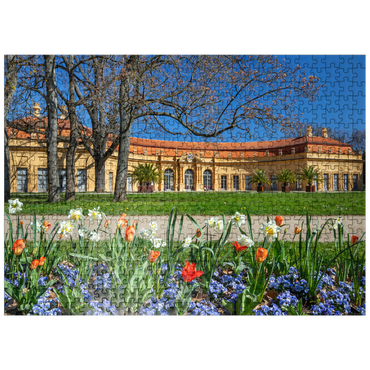 puzzleplate Palace garden with the orangery in spring at the time of the tulip blossom 500 Jigsaw Puzzle