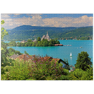 puzzleplate View to peninsula with parish church, Maria Wörth, Wörther See, Austria 1000 Jigsaw Puzzle