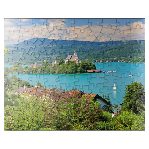 puzzleplate View to peninsula with parish church, Maria Wörth, Wörther See, Austria 100 Jigsaw Puzzle