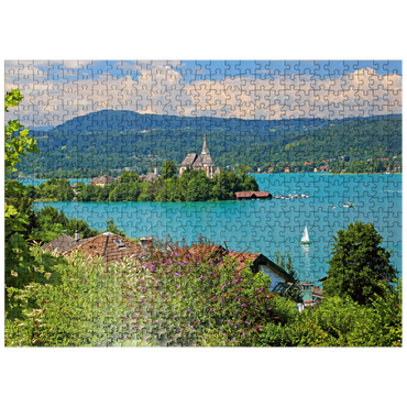 puzzleplate View to peninsula with parish church, Maria Wörth, Wörther See, Austria 500 Jigsaw Puzzle