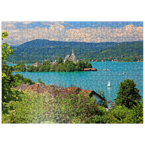 puzzleplate View to peninsula with parish church, Maria Wörth, Wörther See, Austria 500 Jigsaw Puzzle