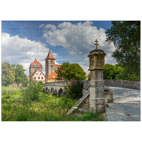 puzzleplate Altmühl bridge in Ornbau with the city gate into the old town on the Altmühl cycle path 1000 Jigsaw Puzzle