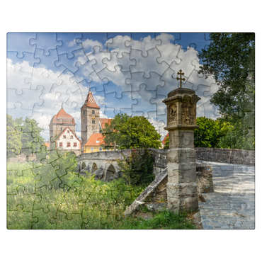 puzzleplate Altmühl bridge in Ornbau with the city gate into the old town on the Altmühl cycle path 100 Jigsaw Puzzle