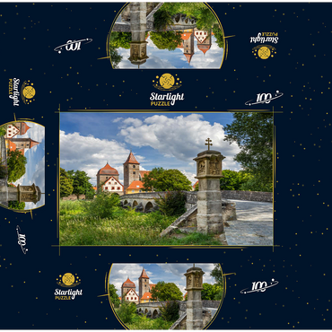 Altmühl bridge in Ornbau with the city gate into the old town on the Altmühl cycle path 100 Jigsaw Puzzle box 3D Modell
