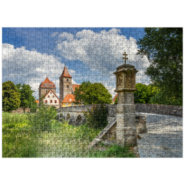 puzzleplate Altmühl bridge in Ornbau with the city gate into the old town on the Altmühl cycle path 500 Jigsaw Puzzle