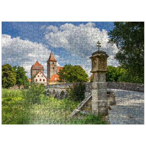 puzzleplate Altmühl bridge in Ornbau with the city gate into the old town on the Altmühl cycle path 500 Jigsaw Puzzle