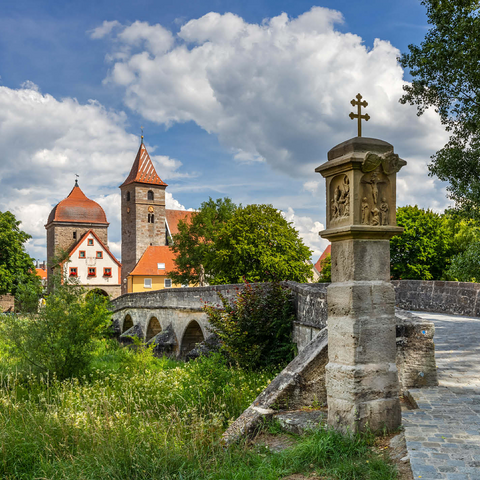 Altmühl bridge in Ornbau with the city gate into the old town on the Altmühl cycle path 500 Jigsaw Puzzle 3D Modell