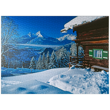 puzzleplate Hut at Metzenleiten against Watzmann (2713m), Berchtesgaden, Upper Bavaria 1000 Jigsaw Puzzle