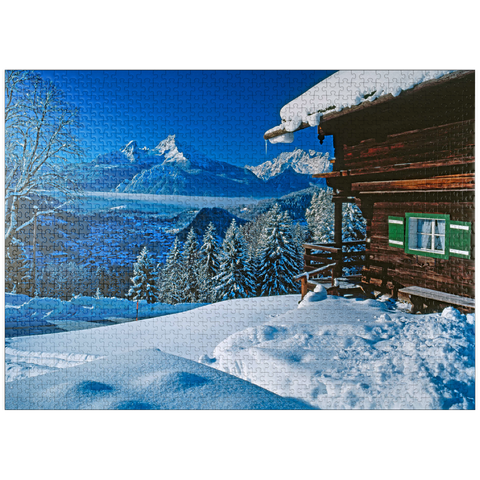 puzzleplate Hut at Metzenleiten against Watzmann (2713m), Berchtesgaden, Upper Bavaria 1000 Jigsaw Puzzle