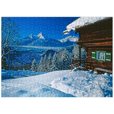 puzzleplate Hut at Metzenleiten against Watzmann (2713m), Berchtesgaden, Upper Bavaria 500 Jigsaw Puzzle