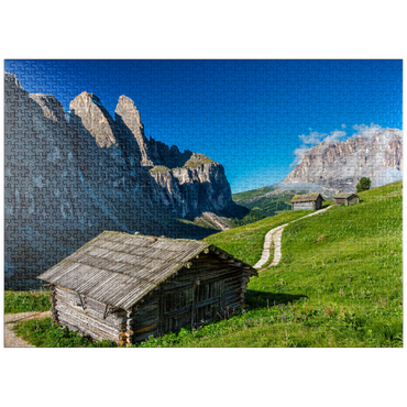 puzzleplate At the Gardena Pass against Sella Group and Sassolungo (3181m), Dolomites, Trentino-South Tyrol 1000 Jigsaw Puzzle
