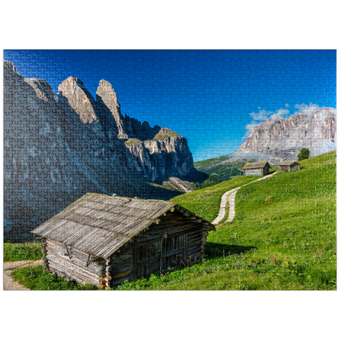 puzzleplate At the Gardena Pass against Sella Group and Sassolungo (3181m), Dolomites, Trentino-South Tyrol 1000 Jigsaw Puzzle