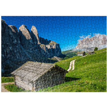 puzzleplate At the Gardena Pass against Sella Group and Sassolungo (3181m), Dolomites, Trentino-South Tyrol 500 Jigsaw Puzzle