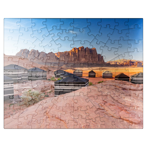 puzzleplate Mohammed Mutlak Camp in the evening light, Wadi Rum, Aqaba Governorate, Jordan 100 Jigsaw Puzzle