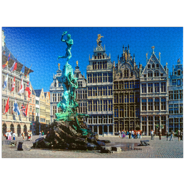 puzzleplate Grote Markt with guild houses and Brabo fountain, Antwerp, Belgium 1000 Jigsaw Puzzle