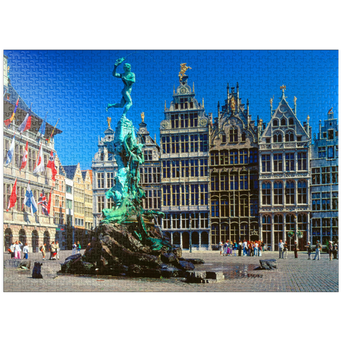 puzzleplate Grote Markt with guild houses and Brabo fountain, Antwerp, Belgium 1000 Jigsaw Puzzle