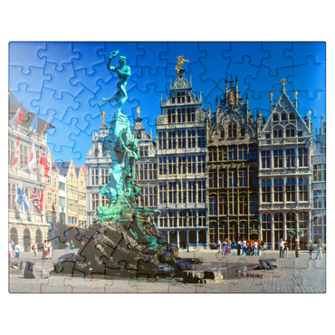 puzzleplate Grote Markt with guild houses and Brabo fountain, Antwerp, Belgium 100 Jigsaw Puzzle