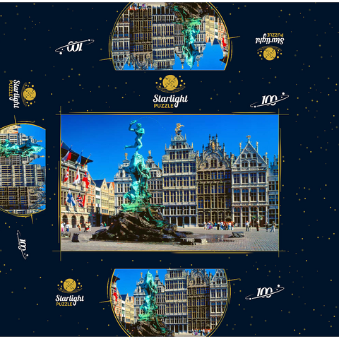Grote Markt with guild houses and Brabo fountain, Antwerp, Belgium 100 Jigsaw Puzzle box 3D Modell