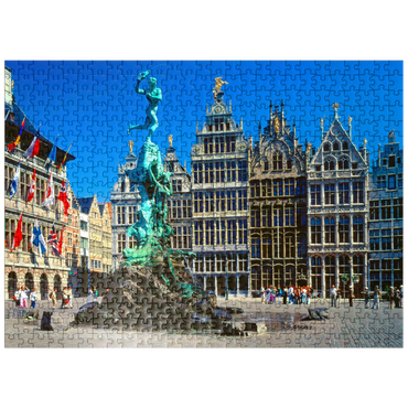 puzzleplate Grote Markt with guild houses and Brabo fountain, Antwerp, Belgium 500 Jigsaw Puzzle