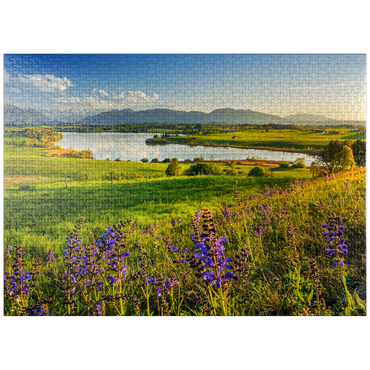 puzzleplate View from the Aidlinger Höhe over the Riegsee in the direction of Murnau in the evening 1000 Jigsaw Puzzle