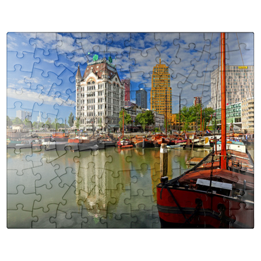 puzzleplate Oudehaven with the Witte Huis, Rotterdam, South Holland, Netherlands 100 Jigsaw Puzzle