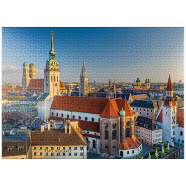 puzzleplate Old town with the church Alter Peter, Frauenkirche, town hall at Marienplatz and Old Town Hall 1000 Jigsaw Puzzle