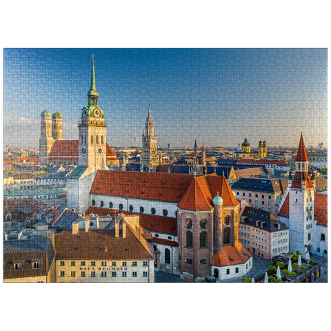 puzzleplate Old town with the church Alter Peter, Frauenkirche, town hall at Marienplatz and Old Town Hall 1000 Jigsaw Puzzle