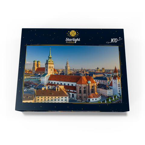 Old town with the church Alter Peter, Frauenkirche, town hall at Marienplatz and Old Town Hall 100 Jigsaw Puzzle box view1