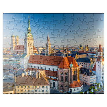 puzzleplate Old town with the church Alter Peter, Frauenkirche, town hall at Marienplatz and Old Town Hall 100 Jigsaw Puzzle