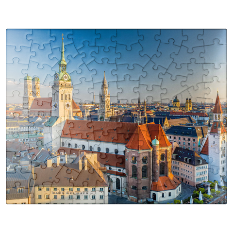 puzzleplate Old town with the church Alter Peter, Frauenkirche, town hall at Marienplatz and Old Town Hall 100 Jigsaw Puzzle