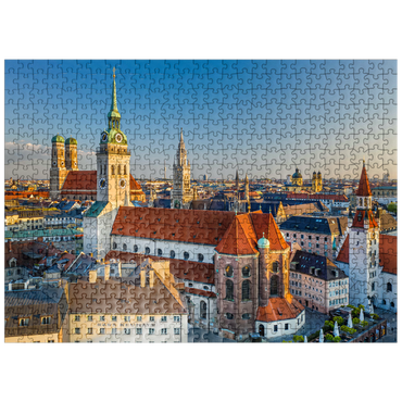 puzzleplate Old town with the church Alter Peter, Frauenkirche, town hall at Marienplatz and Old Town Hall 500 Jigsaw Puzzle