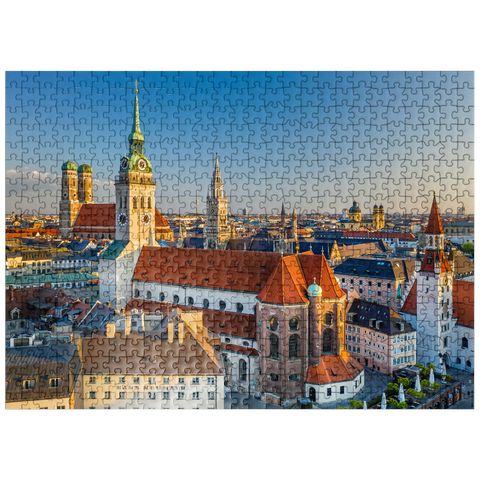 puzzleplate Old town with the church Alter Peter, Frauenkirche, town hall at Marienplatz and Old Town Hall 500 Jigsaw Puzzle