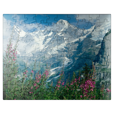 puzzleplate View from Mürren to Eiger, Mönch and Jungfrau, Canton Bern, Switzerland 100 Jigsaw Puzzle
