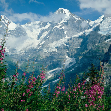 View from Mürren to Eiger, Mönch and Jungfrau, Canton Bern, Switzerland 100 Jigsaw Puzzle 3D Modell