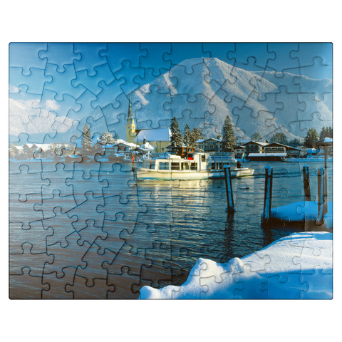 puzzleplate Painter's corner with church of Rottach-Egern at the Tegernsee and view to the Wallberg 100 Jigsaw Puzzle