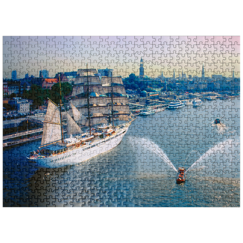 puzzleplate Welcoming the Sea Cloud at the St. Pauli Landungsbrücken, Hamburg, Germany 500 Jigsaw Puzzle