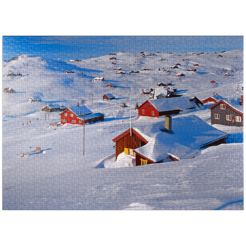 puzzleplate View over cabin village Ustaoset, Buskerud, Hallingdal, Norway 1000 Jigsaw Puzzle