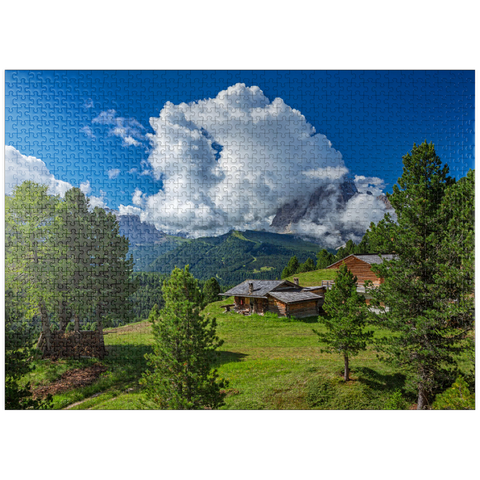 puzzleplate On the Col Raiser against Sassolungo (3181m), S. Cristina in Val Gardena, Dolomites, Trentino-Alto Adige 1000 Jigsaw Puzzle