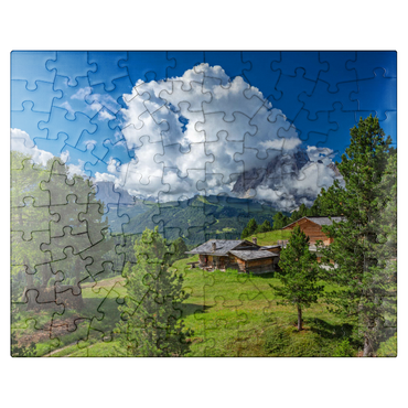 puzzleplate On the Col Raiser against Sassolungo (3181m), S. Cristina in Val Gardena, Dolomites, Trentino-Alto Adige 100 Jigsaw Puzzle