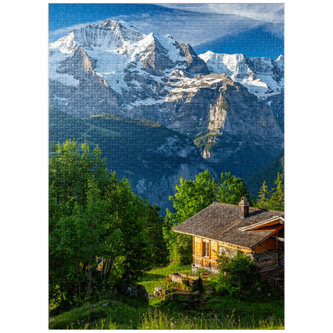 puzzleplate Isenfluh, hamlet Sulwald (1520m) hut against Jungfrau (4158m) 1000 Jigsaw Puzzle