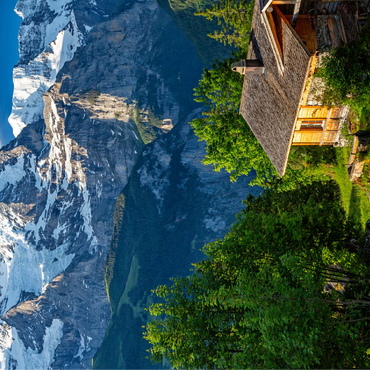 Isenfluh, hamlet Sulwald (1520m) hut against Jungfrau (4158m) 100 Jigsaw Puzzle 3D Modell