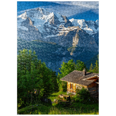 puzzleplate Isenfluh, hamlet Sulwald (1520m) hut against Jungfrau (4158m) 500 Jigsaw Puzzle