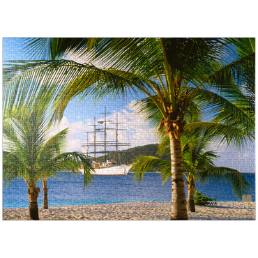 puzzleplate Windjammer Sea Cloud off Palm Island, Grenadines, Leeward Islands, Caribbean Sea 1000 Jigsaw Puzzle
